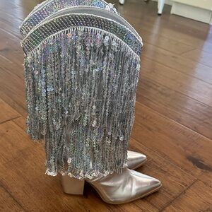 Silver Fringe Sequin Boots